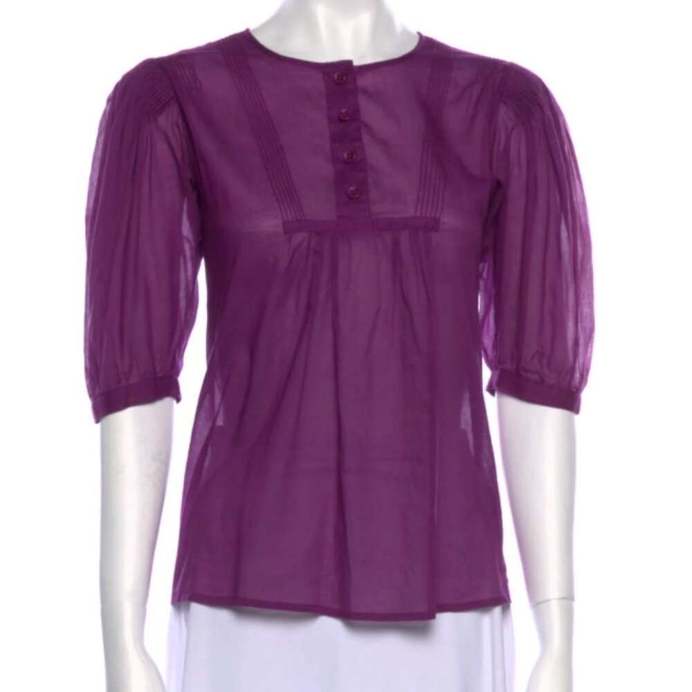 See by Chloé Crew Neck Three-Quarter Sleeve Blouse in Purple M $375